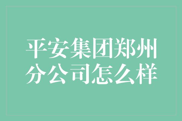 平安集团郑州分公司怎么样