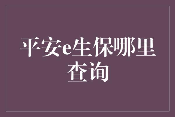 平安e生保哪里查询