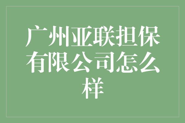 广州亚联担保有限公司怎么样