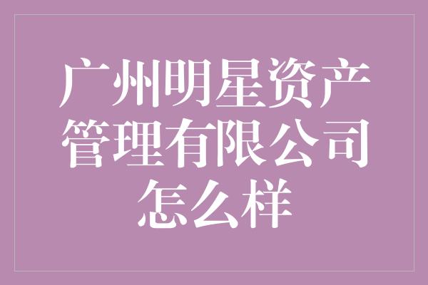 广州明星资产管理有限公司怎么样