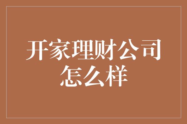 开家理财公司怎么样