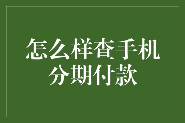 怎么样查手机分期付款