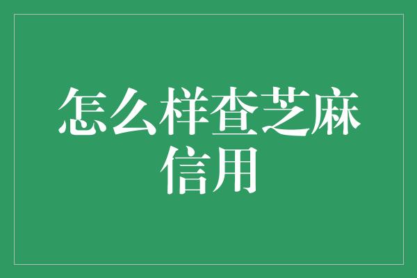 怎么样查芝麻信用