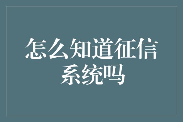 怎么知道征信系统吗