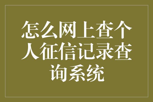 怎么网上查个人征信记录查询系统