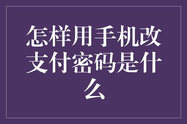 怎样用手机改支付密码是什么