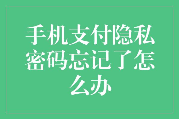 手机支付隐私密码忘记了怎么办