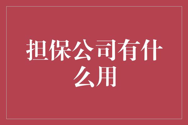 担保公司有什么用