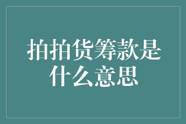 拍拍货筹款是什么意思