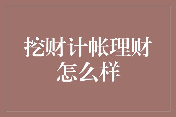 挖财计帐理财怎么样