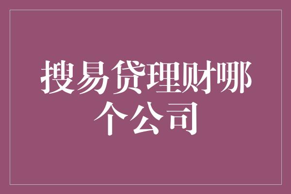 搜易贷理财哪个公司