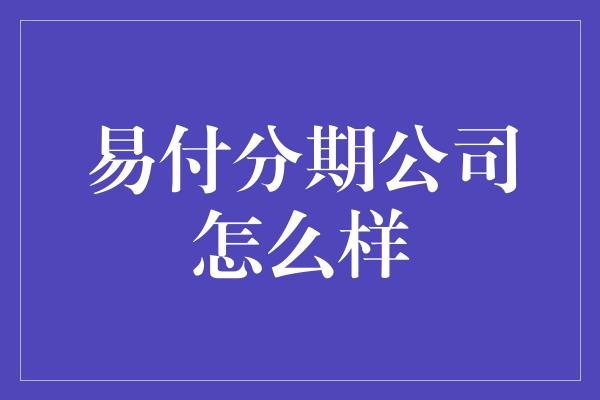 易付分期公司怎么样