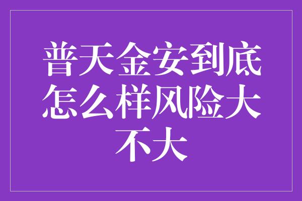 普天金安到底怎么样风险大不大