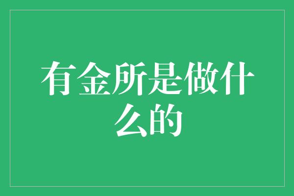 有金所是做什么的