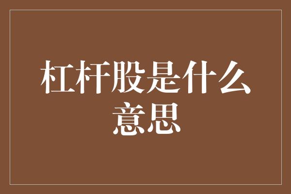 杠杆股是什么意思