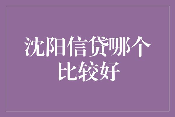 沈阳信贷哪个比较好