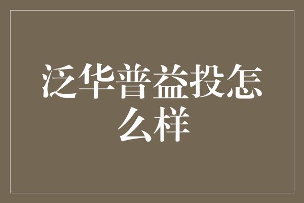 泛华普益投怎么样