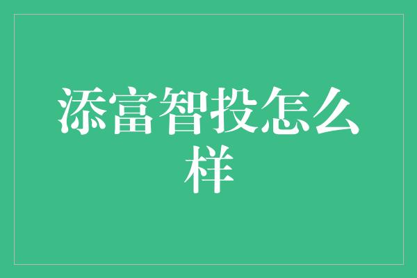 添富智投怎么样