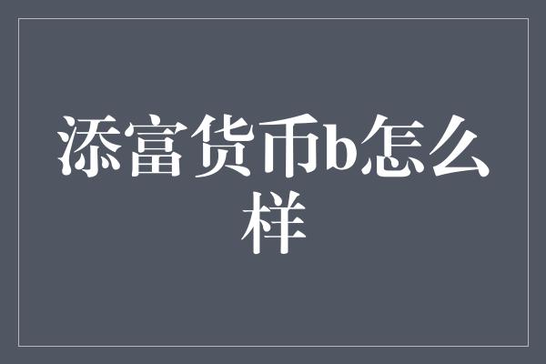 添富货币b怎么样