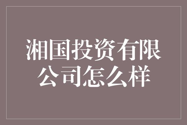 湘国投资有限公司怎么样