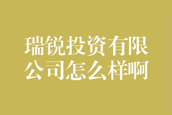 瑞锐投资有限公司怎么样啊