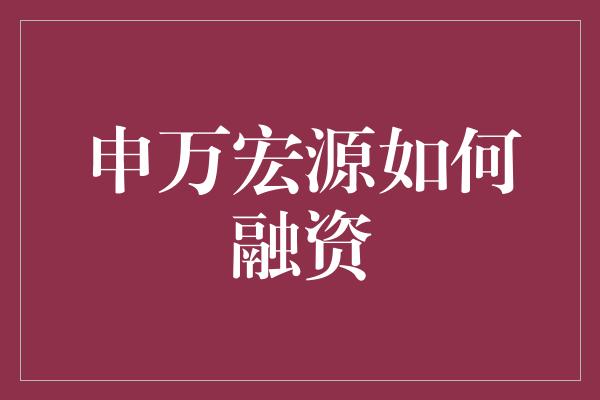 申万宏源如何融资