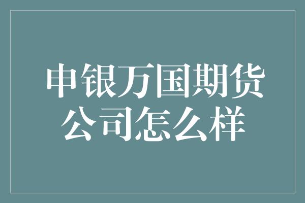 申银万国期货公司怎么样