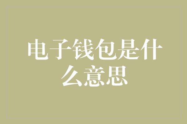 电子钱包是什么意思