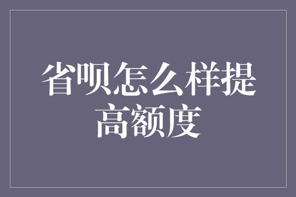 省呗怎么样提高额度