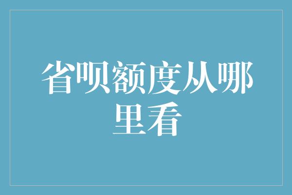 省呗额度从哪里看