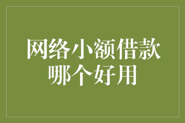 网络小额借款哪个好用