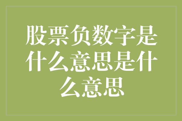 股票负数字是什么意思是什么意思