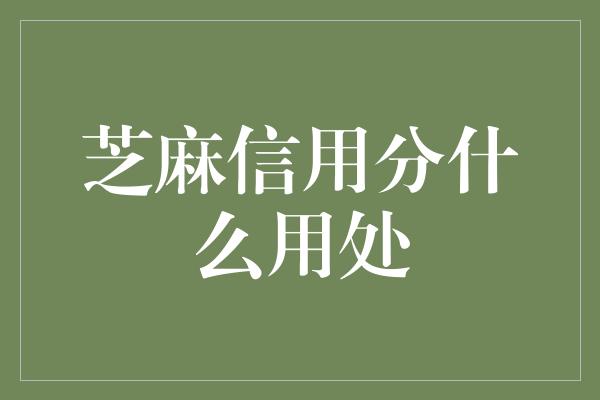 芝麻信用分什么用处