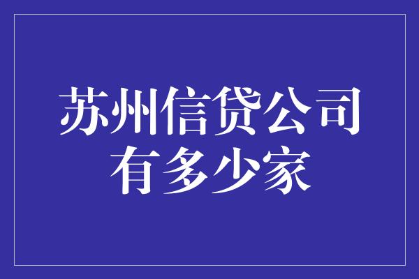 苏州信贷公司有多少家