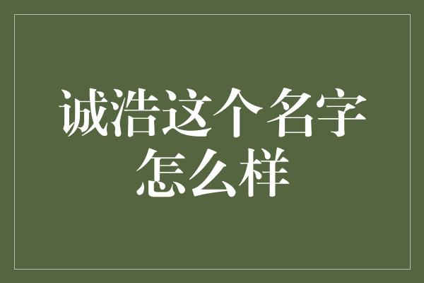 诚浩这个名字怎么样