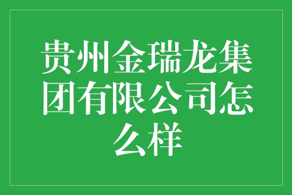 贵州金瑞龙集团有限公司怎么样