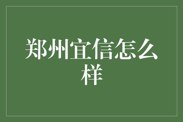 郑州宜信怎么样