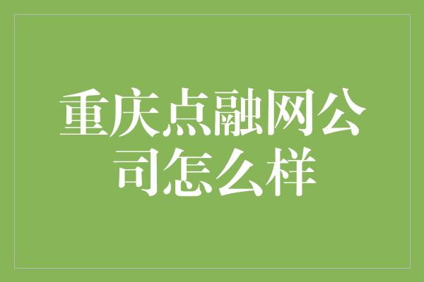 重庆点融网公司怎么样