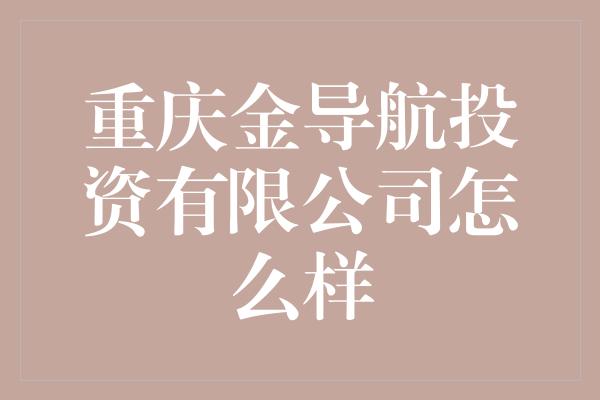 重庆金导航投资有限公司怎么样