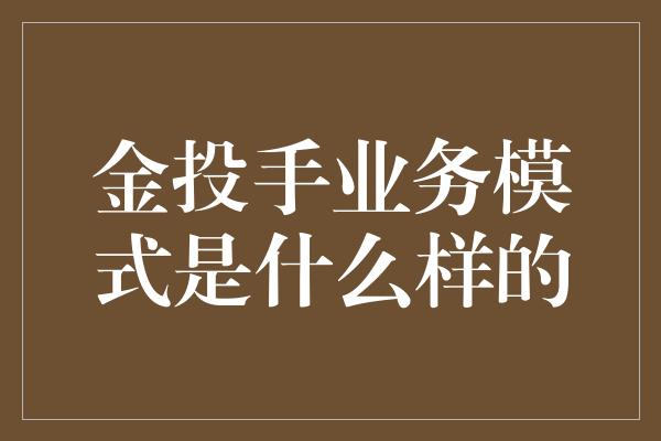 金投手业务模式是什么样的