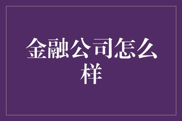 金融公司怎么样