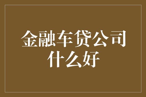 金融车贷公司什么好