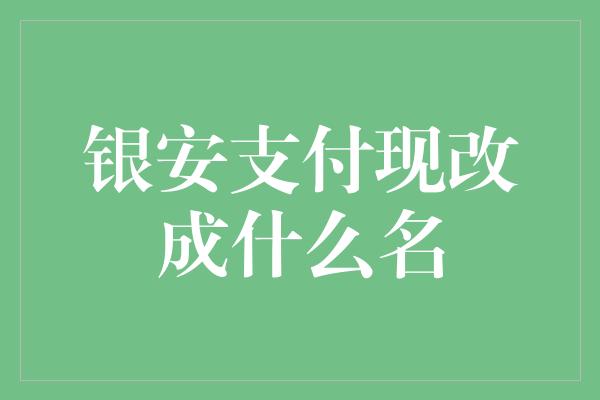 银安支付现改成什么名