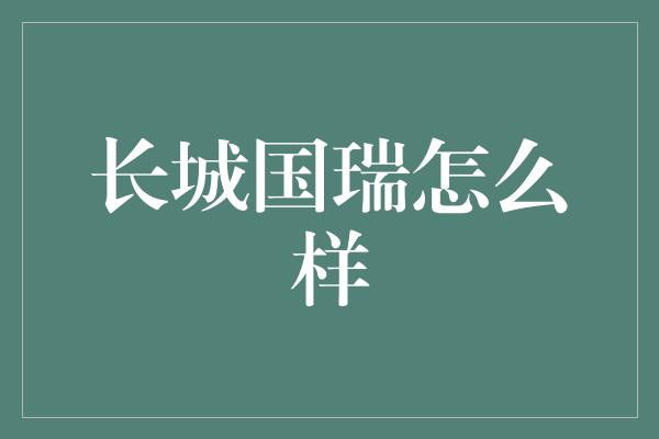 长城国瑞怎么样