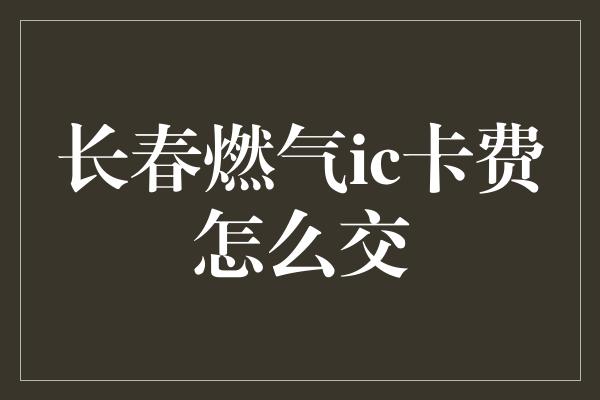 长春燃气ic卡费怎么交