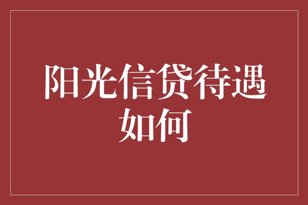 阳光信贷待遇如何