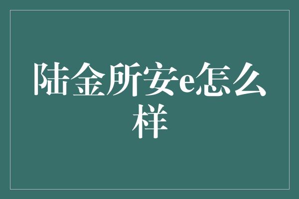 陆金所安e怎么样