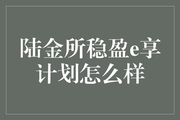 陆金所稳盈e享计划怎么样