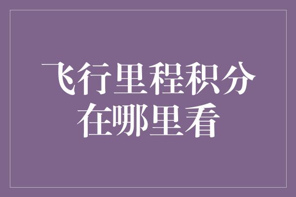 飞行里程积分在哪里看